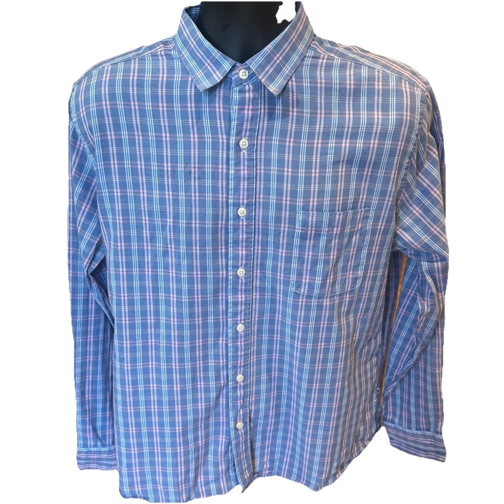 Men's Faherty Brand Movement Lightweight Button Down Shirt Plaid Long Sleeve L
